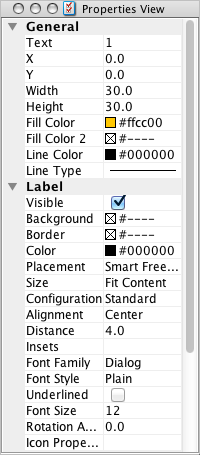 Properties view for a node