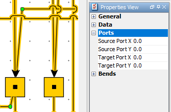 Screenshot of non-orthogonal centered edge anchors via Properties→Ports.